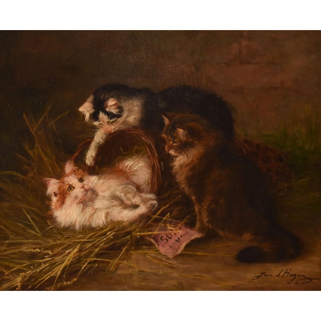 Jane Dhazon De Saint-Firmin, Three Playing Cats, Oil on Canvas, Late 19th Century For Sale - Image 3 of 11