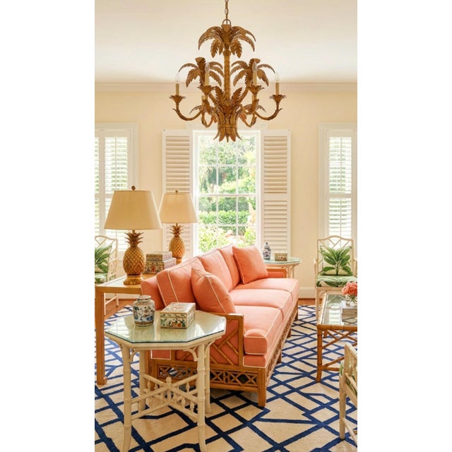 Wood Vintage Off White Fretwork Faux Bamboo Octagonal Oversized Glass Top Side Tables- A Pair For Sale - Image 7 of 11