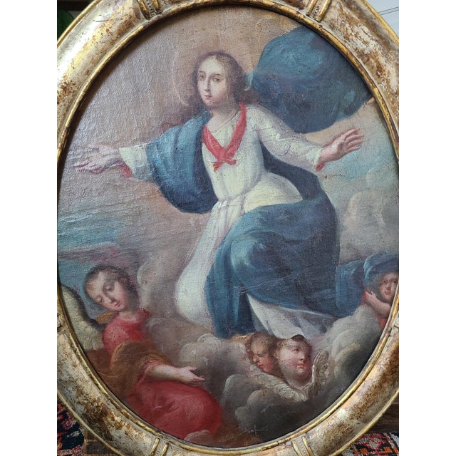 Stunning 18th to 19th century oil painting depicting the Assumption of the Virgin Mary. Continental school. Unsigned. The...