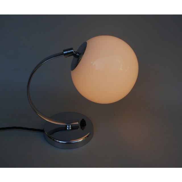 Vintage Art Deco Bedside Lamp with White Overlaid Glass Shade, Austria, 1930s For Sale - Image 9 of 18