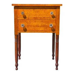 Early 19th Century Antique Federal New England Bird's Eye Maple & Cherry Two Drawer Work Table