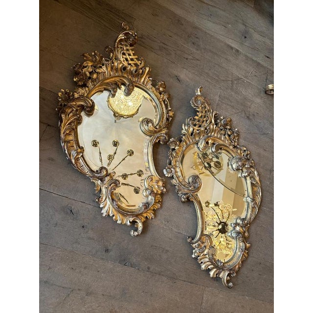 Vintage Italian Gold Giltwood Rococo Mirrors, 1920, Set of 2 For Sale - Image 10 of 15