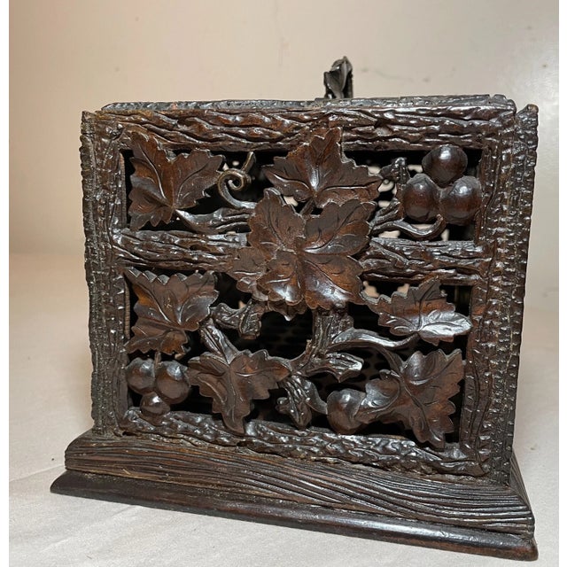 Antique Hand Carved German Black Forest Wood Reticulated Floral Dresser Box For Sale - Image 15 of 17