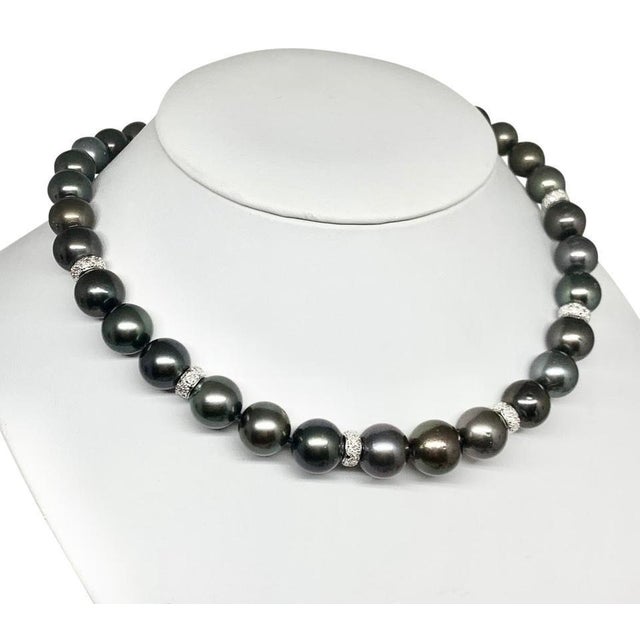 Diamond Tahitian Pearl 18k Gold Necklace Certified For Sale - Image 4 of 10