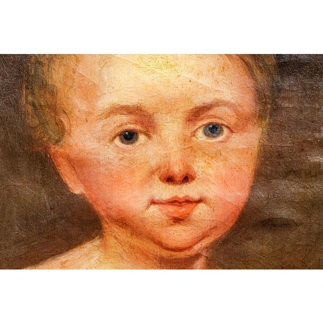 English School Antique Folk Art Oil Painting Portrait in Burr Wood Frame Home Wall Decor For Sale In New York - Image 6 of 18