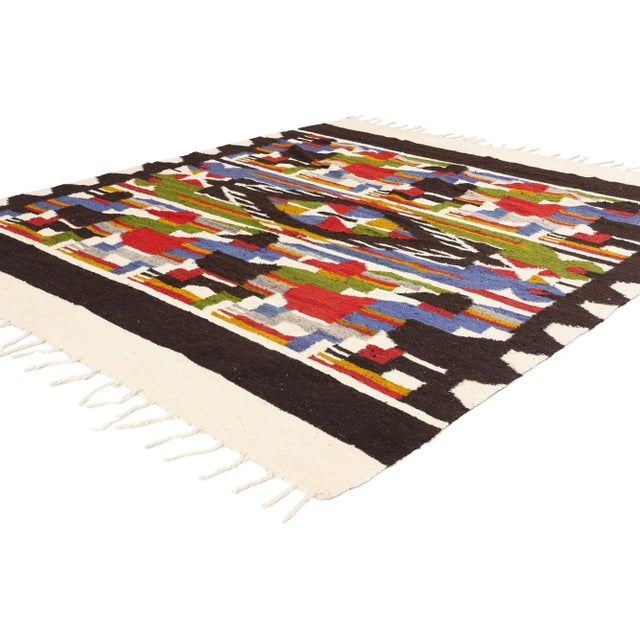 78926 Vintage South American Peruvian Kilim Rug, 05'11 x 07'00. This handwoven wool vintage South American Peruvian kilim...