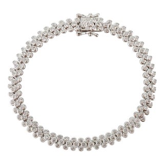Navette Art Partywear Silver Tennis Bracelet Featurng Sparkling Cz Diamonds 7 Inches For Sale