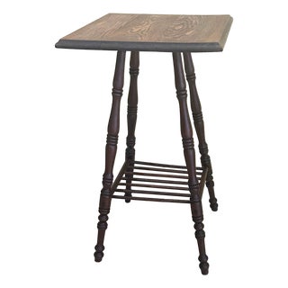 Antique, Dark Oak, Victorian-Style, Accent Table With Spool-Turned Legs and a Slatted Shelf, 1890’s For Sale