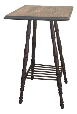 Antique, Dark Oak, Victorian-Style, Accent Table With Spool-Turned Legs and a Slatted Shelf, 1890’s