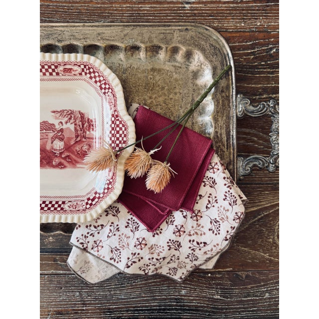 William Adams and Company Antique W. Adams & Sons Red Transferware Cake Plate | Old English Rural Scenes | Square Handled Serving Plate England For Sale - Image 4 of 12