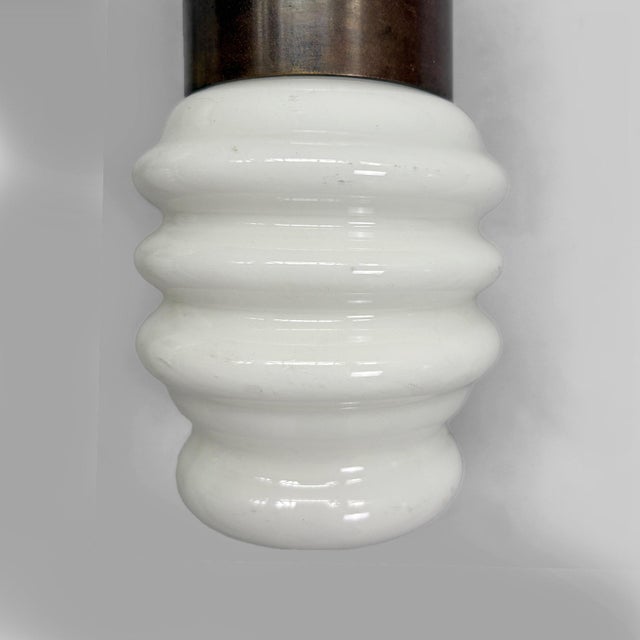 Mid-Century Modern Italian Wall Lamps in Opaline Glass and Brass, 1950s, Set of 2 For Sale - Image 9 of 10
