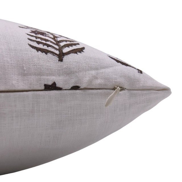 Art Deco Fabdivine Handcrafted Block Print Cushion Cover 14x36 Inch Pure White Linen- Inderdhanush For Sale - Image 3 of 4