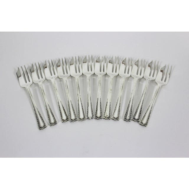 English Vintage English Silver Plated Pastry Cake Dessert Forks in Original Case- 12 Pieces For Sale - Image 3 of 10
