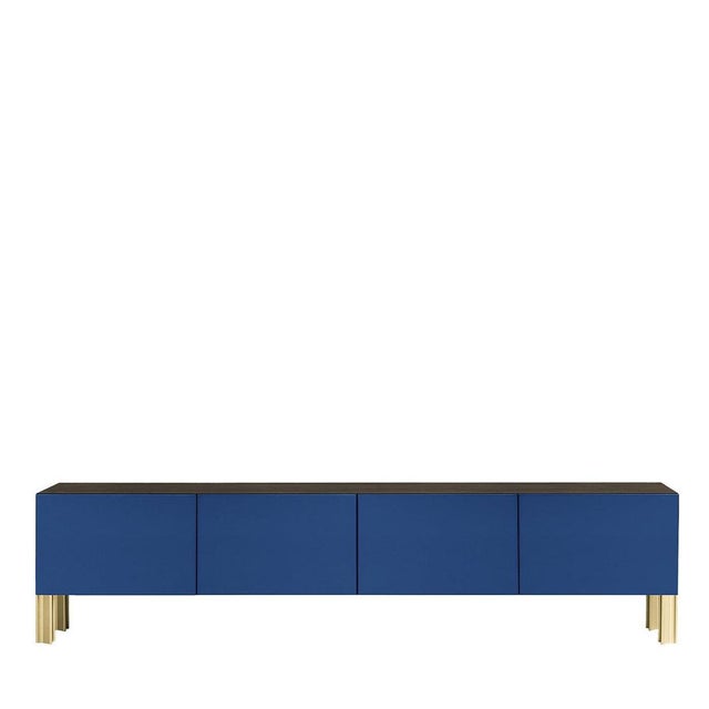 Contemporary Flexor Blue Polished-Lacquered Wood and Aluminum Living Sideboard by Robert Stadler For Sale - Image 3 of 3