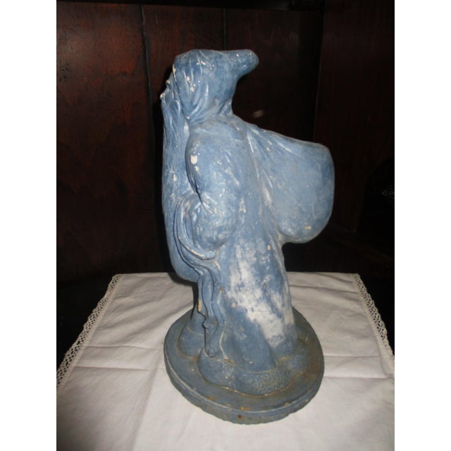 This is a Gorgeous! Vintage 1988 Sandstone Concrete Father Christmas in a Beautiful Power Blue with a Sack on his Back...