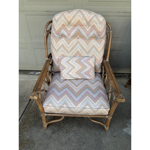 McGuire Pickled Finish Rattan Wing Back Lounge Club Chairs a Pair For Sale In San Francisco - Image 6 of 12