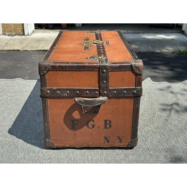 French Louis Vuitton Steamer Trunk Orange Vuittonite Canvas Antique Travel Wardrobe For Sale - Image 3 of 9