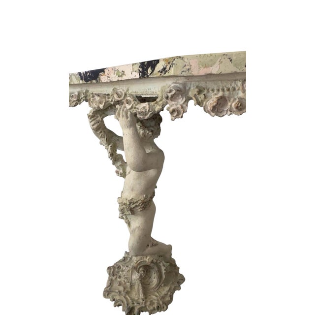Renaissance Vintage Cherub Putti Console Table With Scagliola Top For Sale - Image 3 of 8
