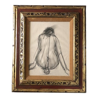 Original Vintage Abstract Charcoal Female Nude Study Drawing Vintage Frame For Sale