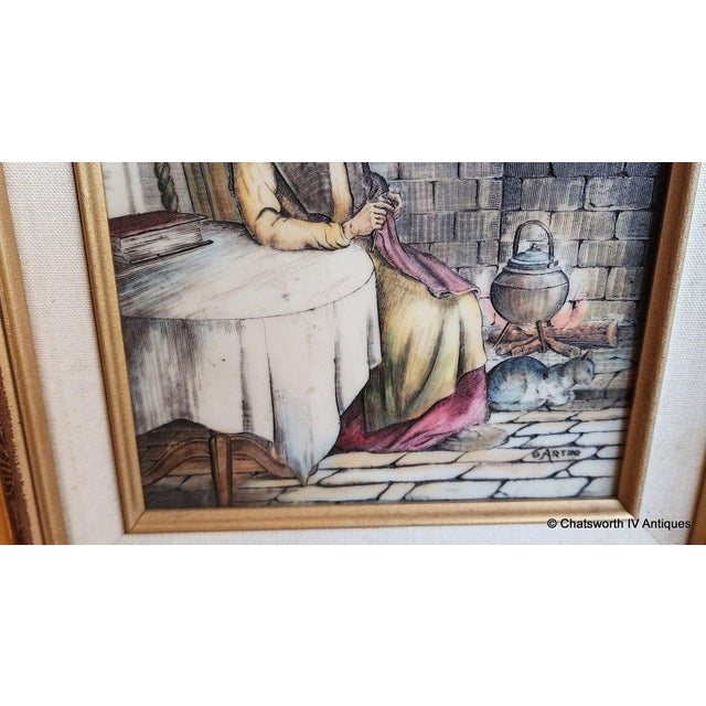 Vintage Framed 1960s Artini Arts Hand Painted Sculptured Engraving on Faux Marble For Sale In New York - Image 6 of 6