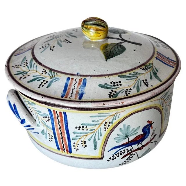 Rustic Provençal French Hand-Painted Faience Terrine with Bird & Botanical Motif For Sale - Image 13 of 13