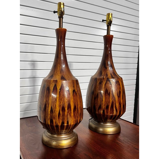 Mid-Century Modern Pair of Mid Century Modern Drip Glaze Table Lamps For Sale - Image 3 of 11