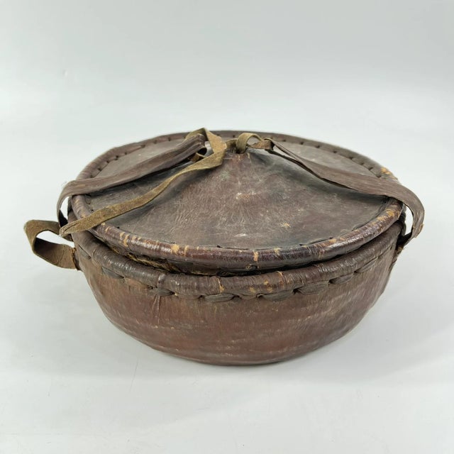 Early 20th Century Small Mesob Lidded Leather Wrapped Lunch Basket Ethiopia For Sale - Image 4 of 8
