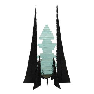 Modernist Abstract Glass and Wrought Iron Art Sculpture, 1980s For Sale