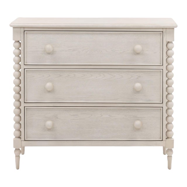 White Wash Ball Leg Transitional Three-Drawer Dresser For Sale