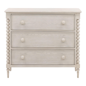 White Wash Ball Leg Transitional Three-Drawer Dresser