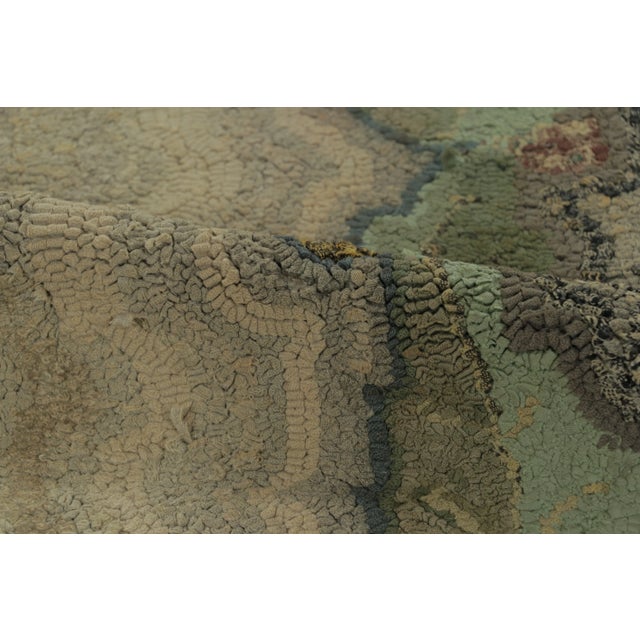 Textile Antique Hooked Rug With Leaf Design in Pastel Green Tones - Rug & Kilim For Sale - Image 7 of 8