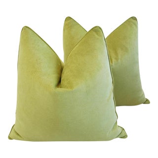 Custom Tailored Apple Green Velvet Feather/Down Pillows 24" Square - a Pair For Sale