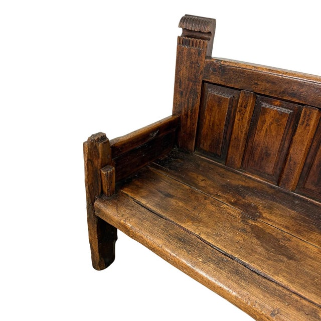 Wood Antique Traditional Spanish Oak Bench For Sale - Image 7 of 18