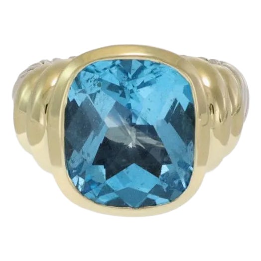David Yurman Noblesse Blue Topaz 14k Gold 925 Silver Cable Ring For Sale