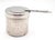 Chafing dish fuel holder made of brass with a silver finish featuring a flapper top and a long handle. Made by D.W. Haber...