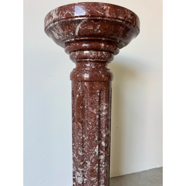 Vintage Italian Red Marble Carved Column Pedestal For Sale - Image 4 of 11
