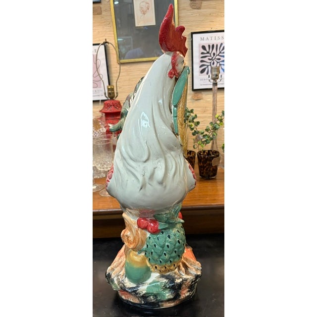 Mid 20th Century Large Vintage Majolica Style Ceramic Rooster Figurine For Sale - Image 5 of 9