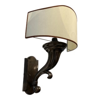 1990s Italian Brass Oxidize Finish Wall Sconces With Ivory Color Lamp Shade For Sale