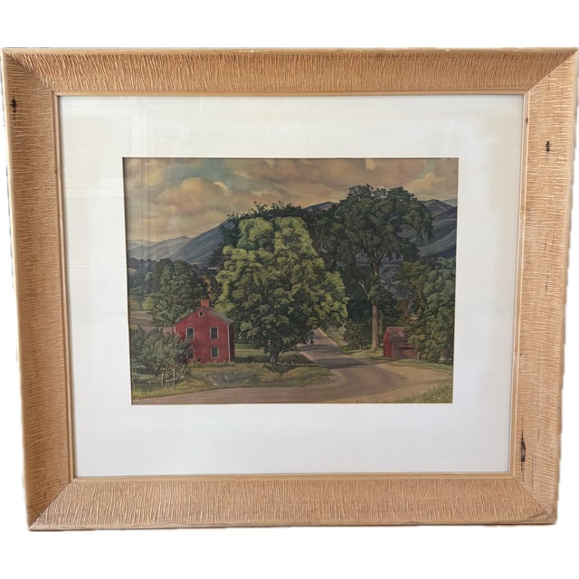 Vintage Luigi Lucioni 1945 Red Barn Series Original Frame For Sale
