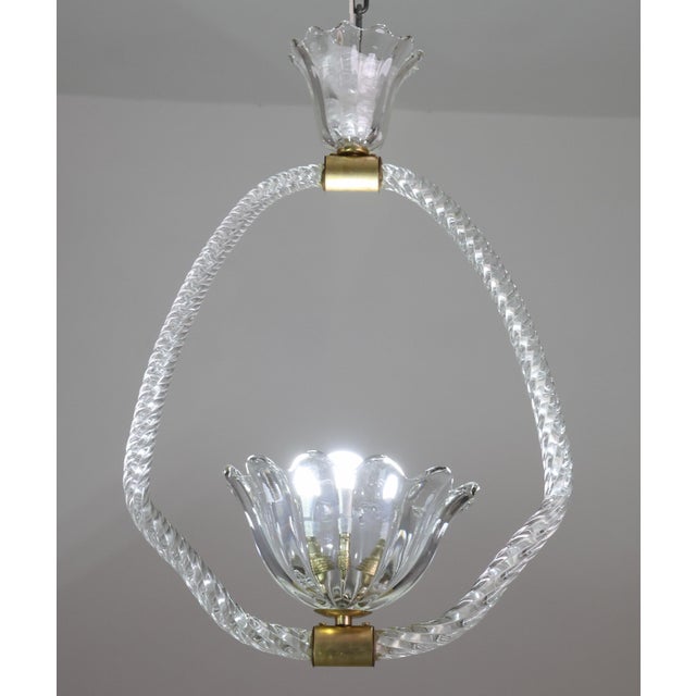 Splendid Art Deco chandelier attribuited to Ercole Barovier made by the glassworks Barovier & Toso in the 1940s-1950s. The...