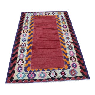 1980s Tribal Style Handmade Red Oushak Kilim Rug For Sale