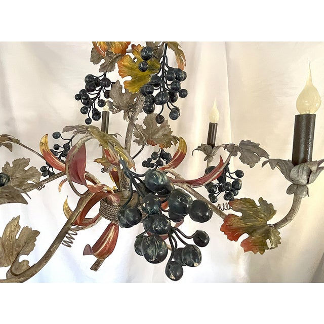Vintage Italian Tole Grapevine Vineyard Motif 5-Light Chandelier For Sale - Image 10 of 12
