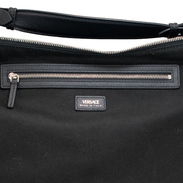 Early 21st Century Versace Repeat Hobo Medium Black Leather Silver Hardware Shoulder Bag For Sale - Image 5 of 16