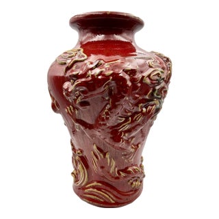 Chinese Vintage Sang De Boeuf Oxblood Glaze Ceramic Vase With Twin Dragons For Sale