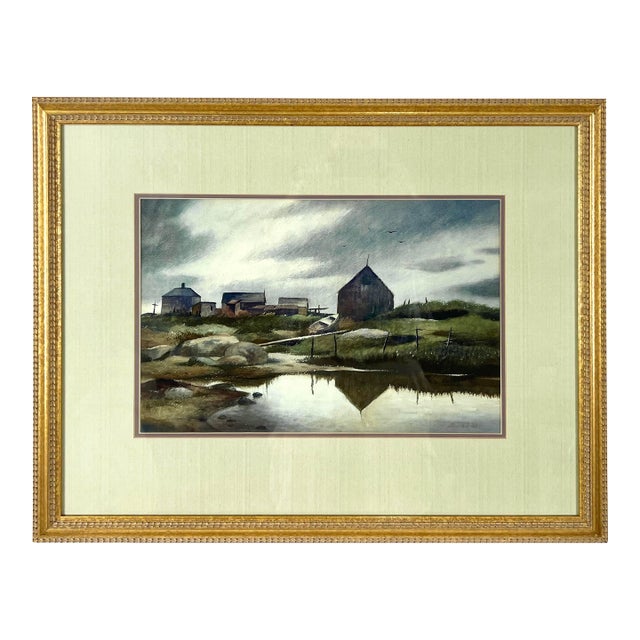 Fishing Village - Massachusetts Watercolor on Paper by Richard Clark Hare For Sale