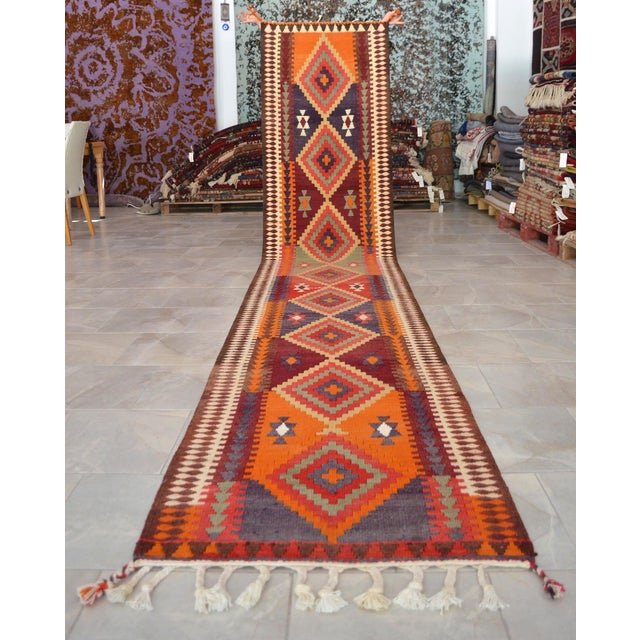 Vintage Turkish Runner Rug Kilim - Handmade Extra Long Hallway Decor , Stair Runner 2′11″ X 15′5″ For Sale - Image 13 of 17