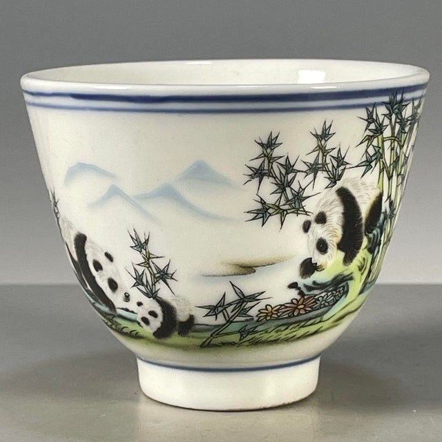 Late 20th Century Chinese Famille Rose Porcelain Tea Cup With Panda & Bamboo Motif For Sale In Los Angeles - Image 6 of 9