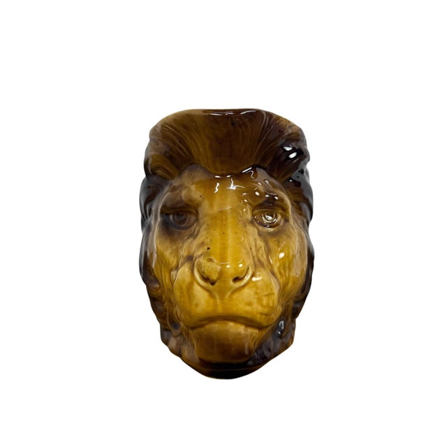 Antique Sarreguemines Lion Head Creamer Jug, 1900 For Sale - Image 3 of 9