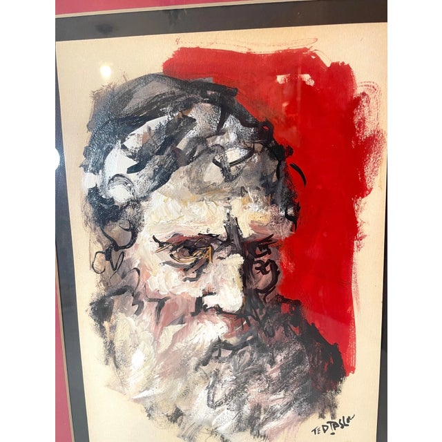 Abstract Expressionism Vintage Original Ted Jaslow Bold Expressionist Rabbi, Judaica Oil Painting Art For Sale - Image 3 of 9