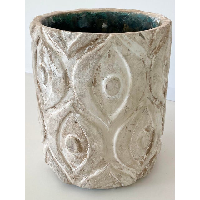 Modern French Artisan Cylindrical Ceramic Cachepot For Sale - Image 9 of 12